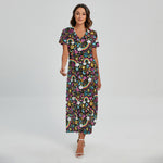 Groovy Hippie Peace Pattern Print Short Sleeve Maxi Dress