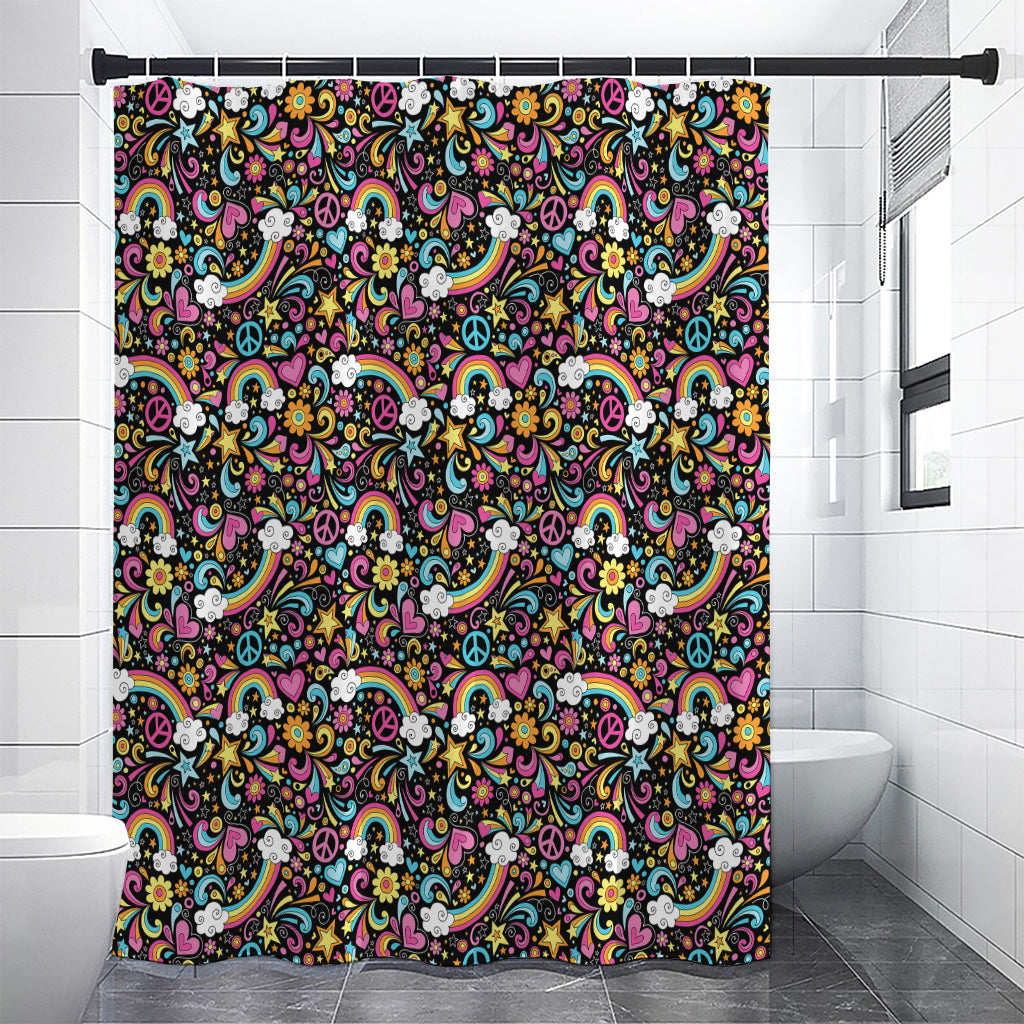 Groovy Hippie Peace Pattern Print Shower Curtain