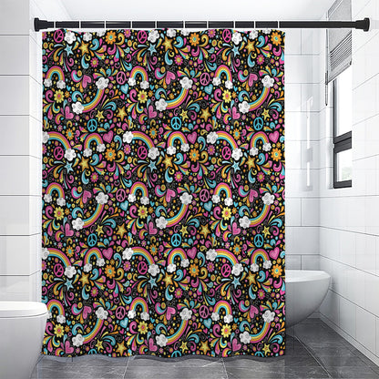 Groovy Hippie Peace Pattern Print Shower Curtain