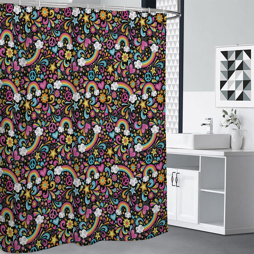 Groovy Hippie Peace Pattern Print Shower Curtain