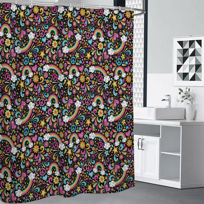 Groovy Hippie Peace Pattern Print Shower Curtain