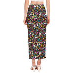 Groovy Hippie Peace Pattern Print Side Slit Maxi Skirt