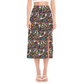 Groovy Hippie Peace Pattern Print Side Slit Midi Skirt