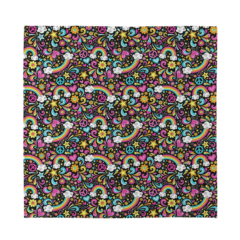 Groovy Hippie Peace Pattern Print Silk Bandana