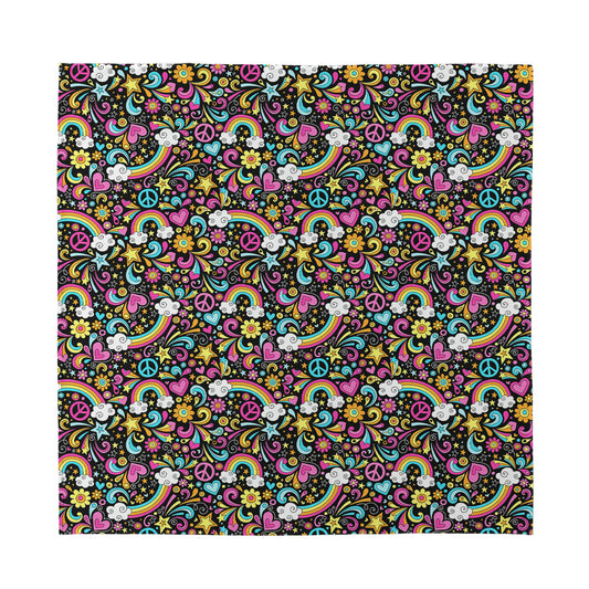 Groovy Hippie Peace Pattern Print Silk Bandana