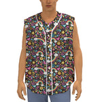 Groovy Hippie Peace Pattern Print Sleeveless Baseball Jersey