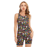 Groovy Hippie Peace Pattern Print Sleeveless One Piece Swimsuit