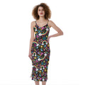 Groovy Hippie Peace Pattern Print Slim Fit Midi Cami Dress