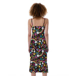 Groovy Hippie Peace Pattern Print Slim Fit Midi Cami Dress