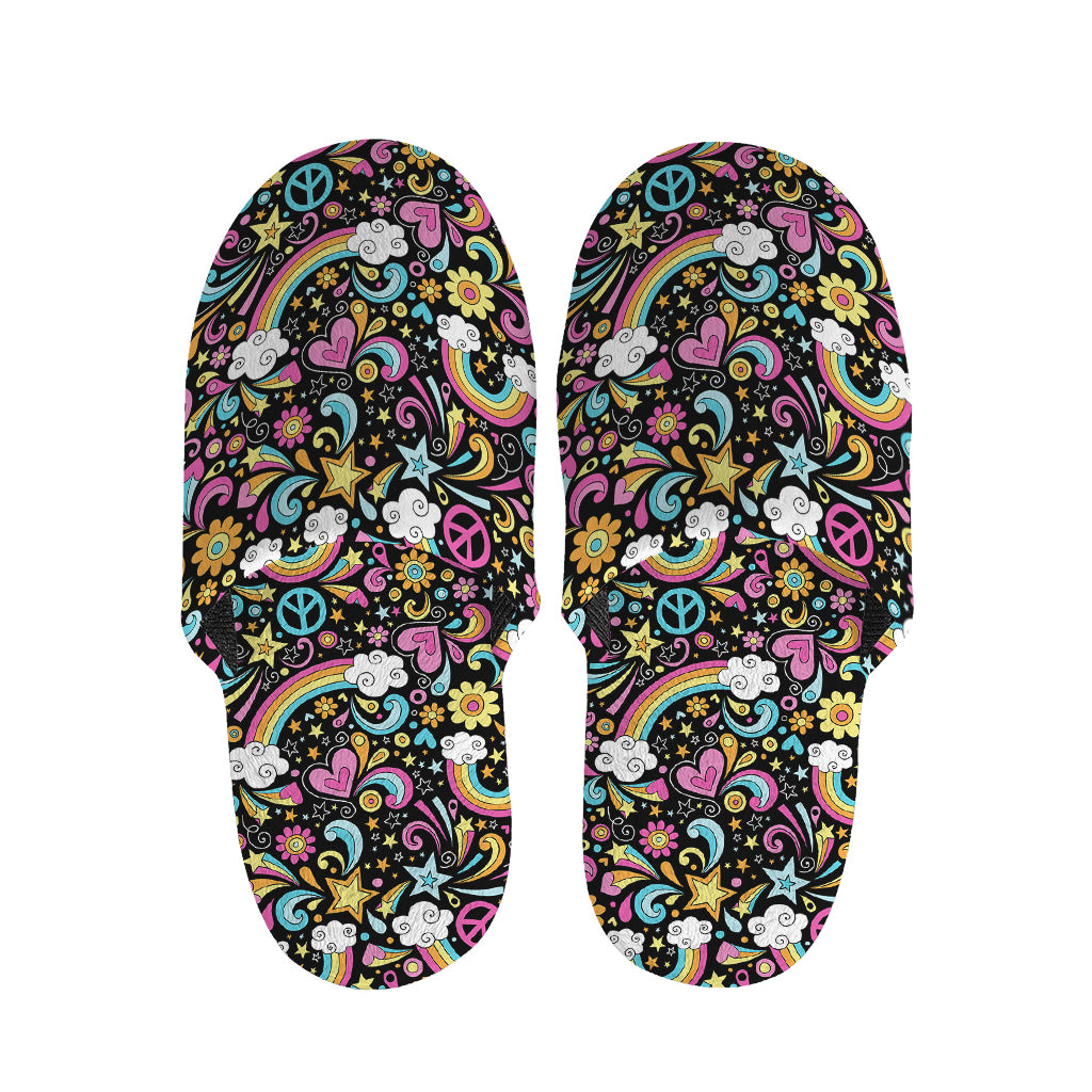 Groovy Hippie Peace Pattern Print Slippers