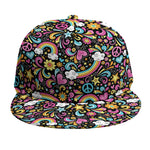 Groovy Hippie Peace Pattern Print Snapback Cap