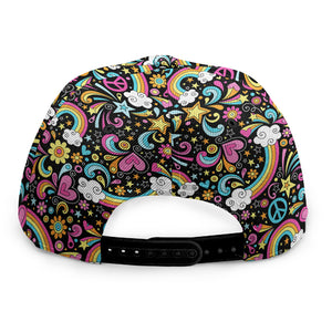 Groovy Hippie Peace Pattern Print Snapback Cap