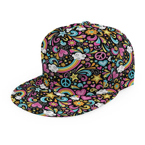 Groovy Hippie Peace Pattern Print Snapback Cap