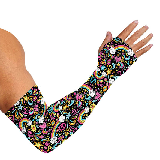 Groovy Hippie Peace Pattern Print Sun Protection Arm Sleeves
