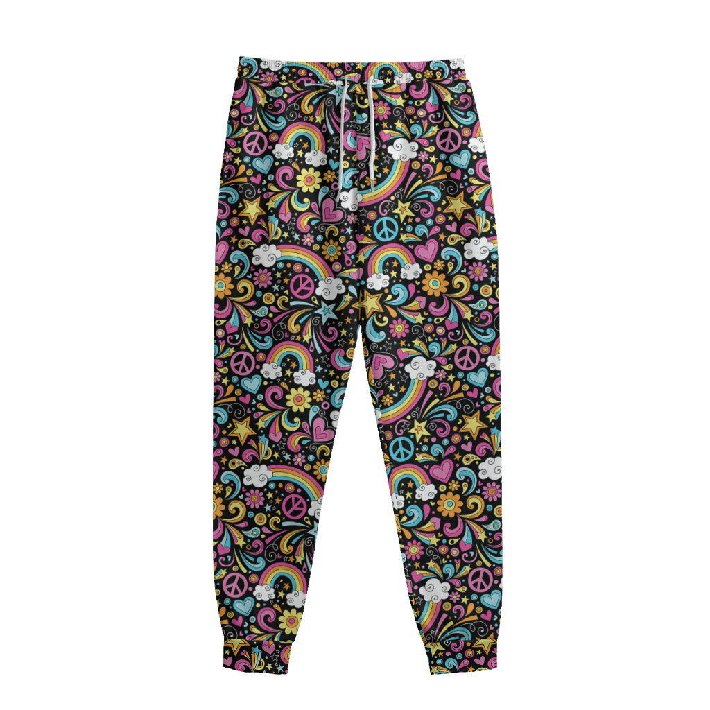 Groovy Hippie Peace Pattern Print Sweatpants