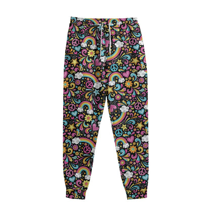 Groovy Hippie Peace Pattern Print Sweatpants