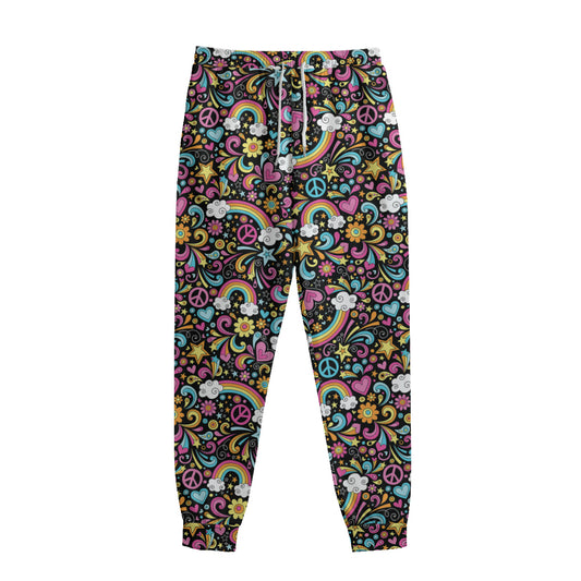 Groovy Hippie Peace Pattern Print Sweatpants