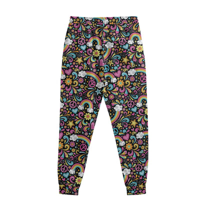Groovy Hippie Peace Pattern Print Sweatpants