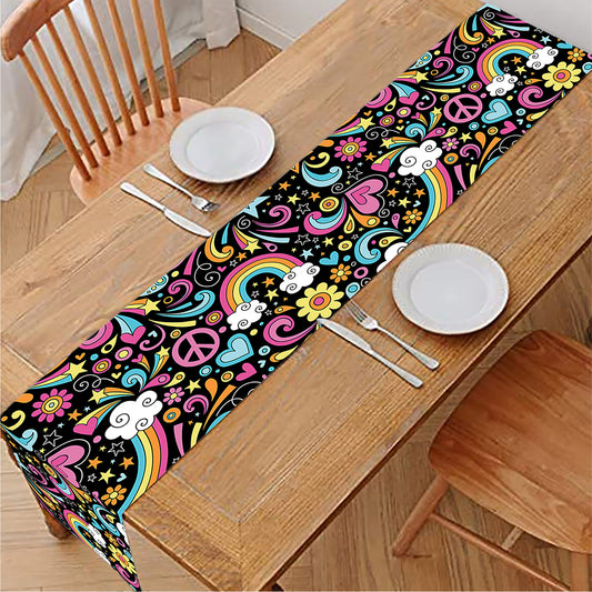 Groovy Hippie Peace Pattern Print Table Runner