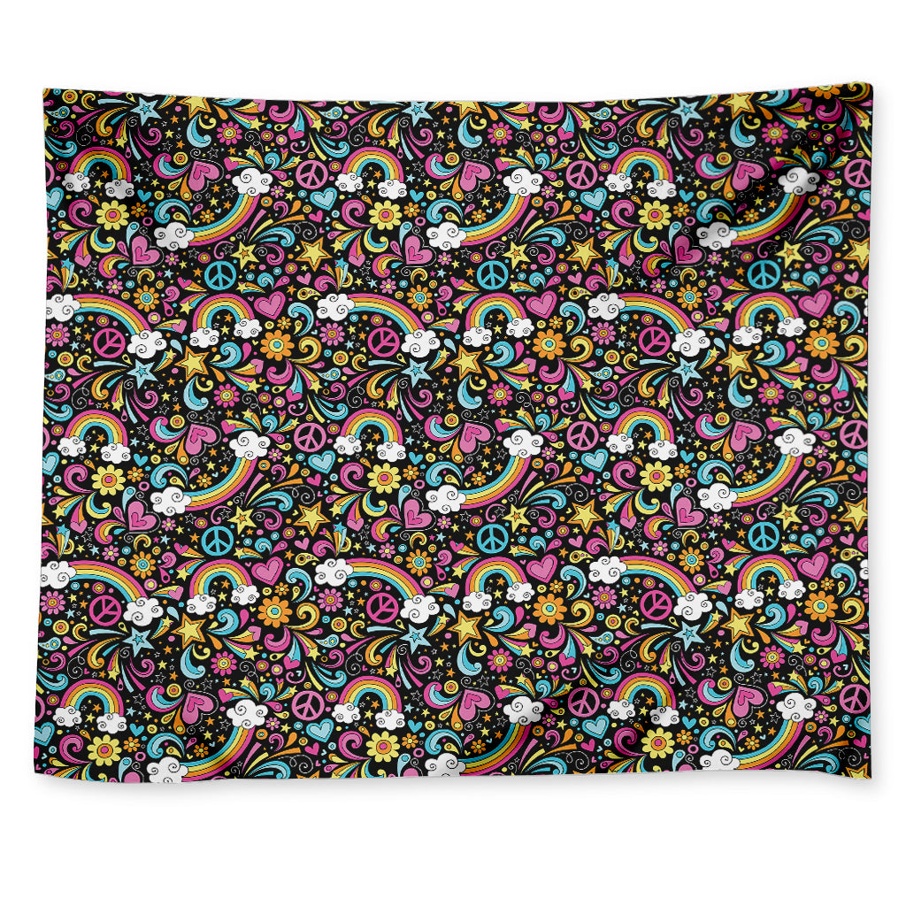 Groovy Hippie Peace Pattern Print Tapestry