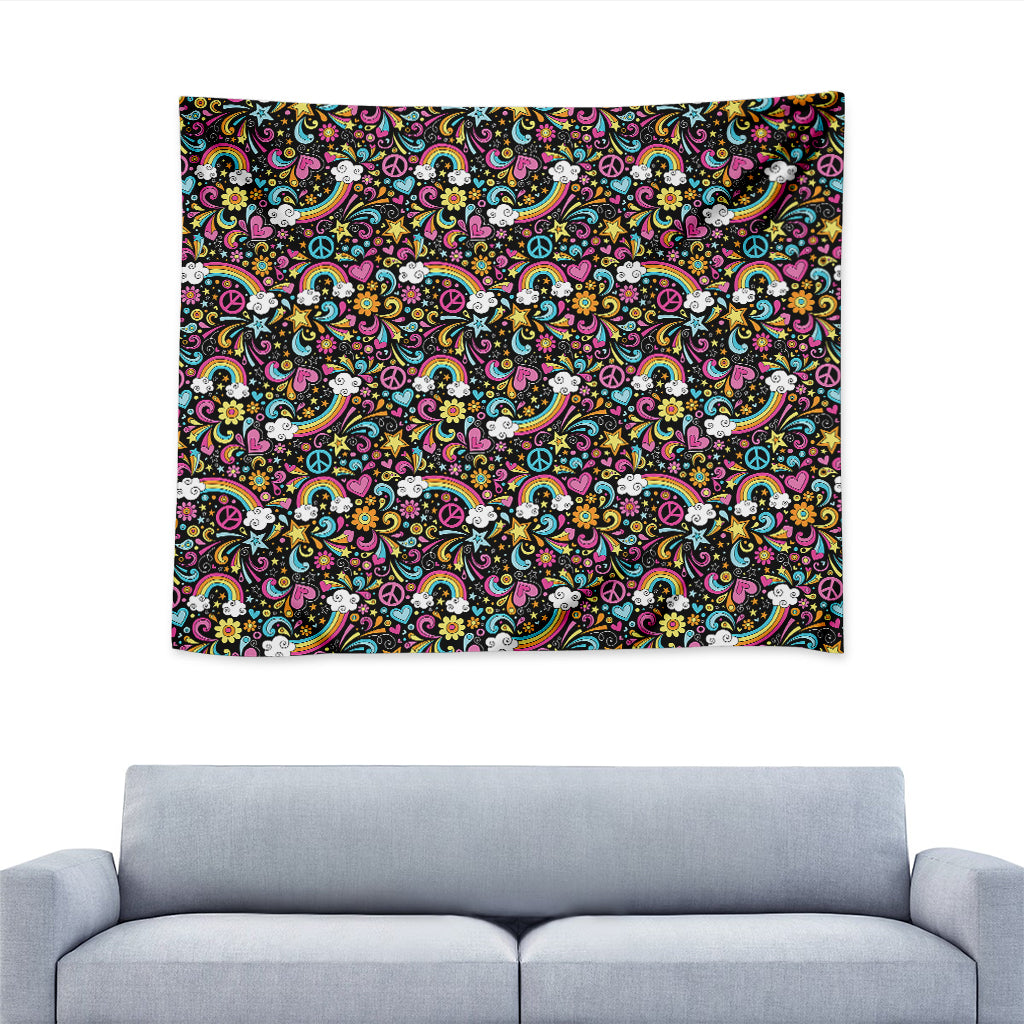 Groovy Hippie Peace Pattern Print Tapestry