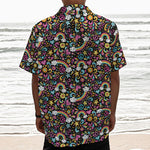 Groovy Hippie Peace Pattern Print Textured Short Sleeve Shirt