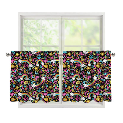 Groovy Hippie Peace Pattern Print Tier Curtains