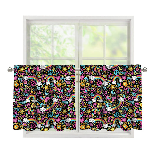 Groovy Hippie Peace Pattern Print Tier Curtains