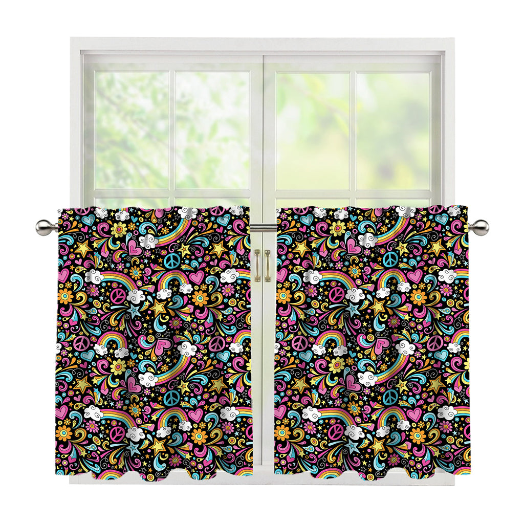 Groovy Hippie Peace Pattern Print Tier Curtains