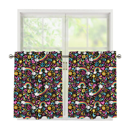 Groovy Hippie Peace Pattern Print Tier Curtains
