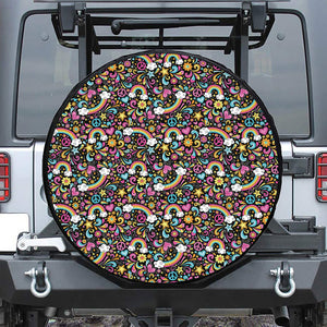 Groovy Hippie Peace Pattern Print Tire Cover