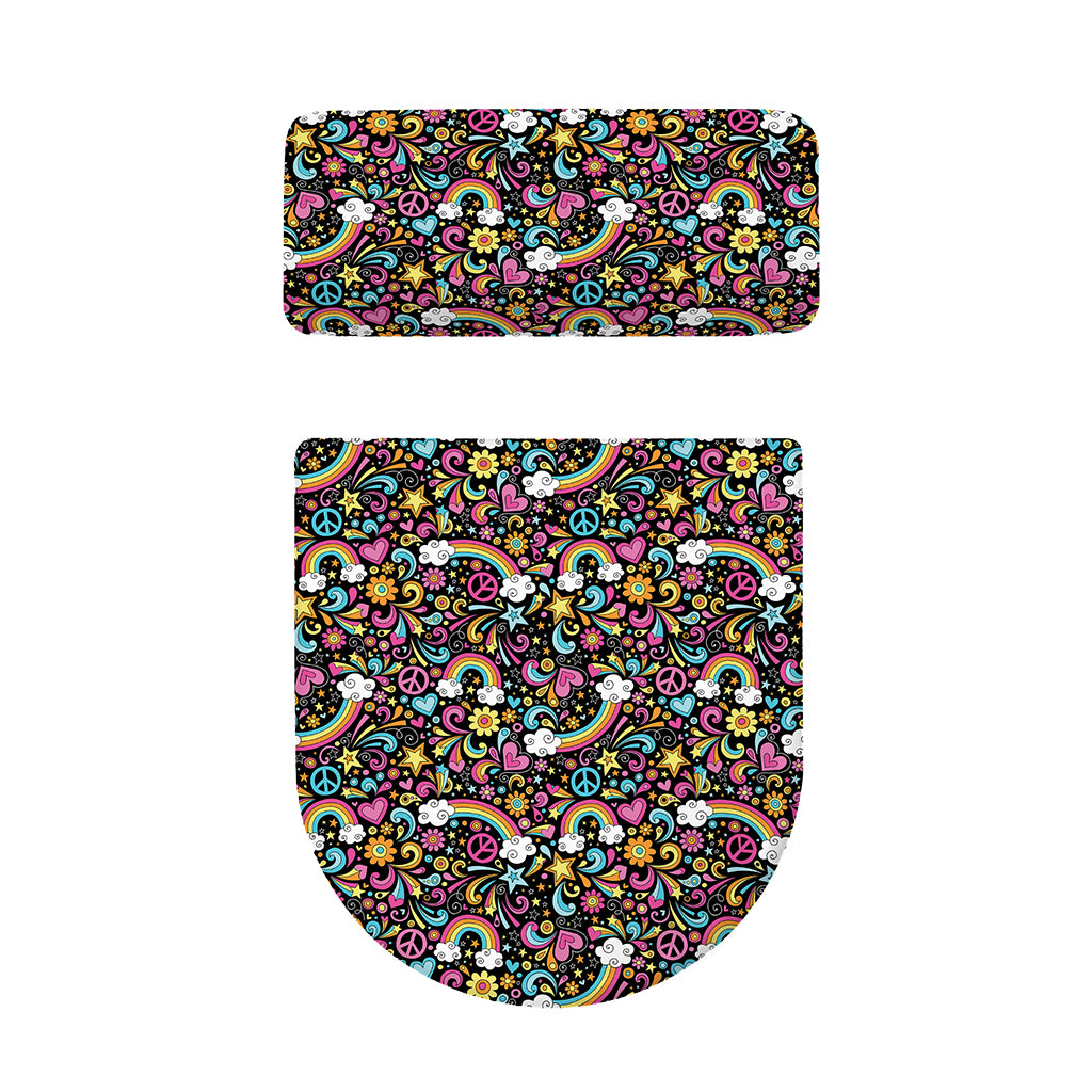 Groovy Hippie Peace Pattern Print Toilet Lid And Tank Cover Set