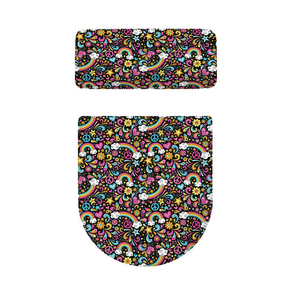 Groovy Hippie Peace Pattern Print Toilet Lid And Tank Cover Set