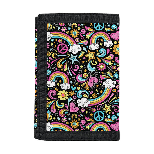 Groovy Hippie Peace Pattern Print Trifold Wallet