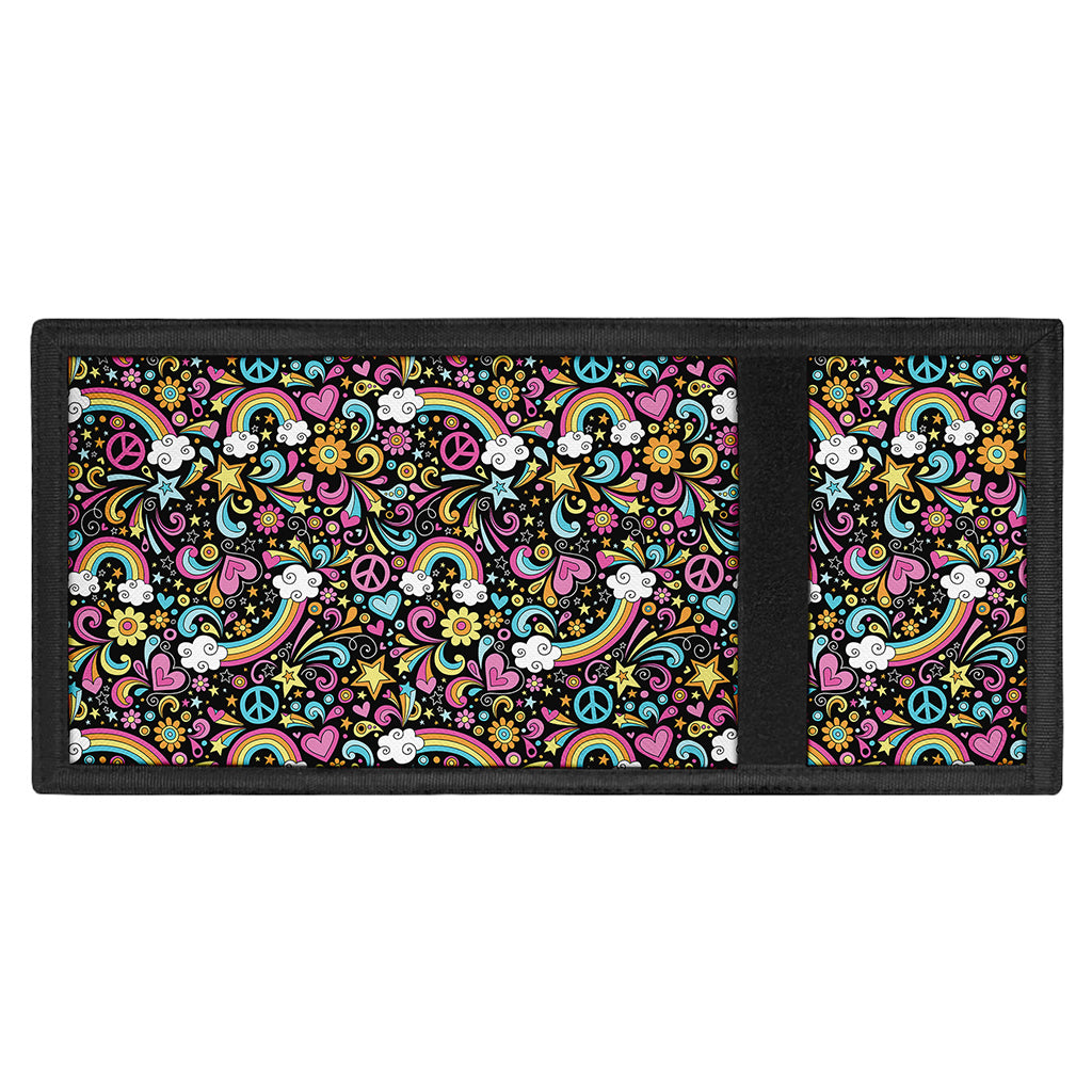 Groovy Hippie Peace Pattern Print Trifold Wallet