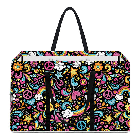 Groovy Hippie Peace Pattern Print Utility Tote Bag