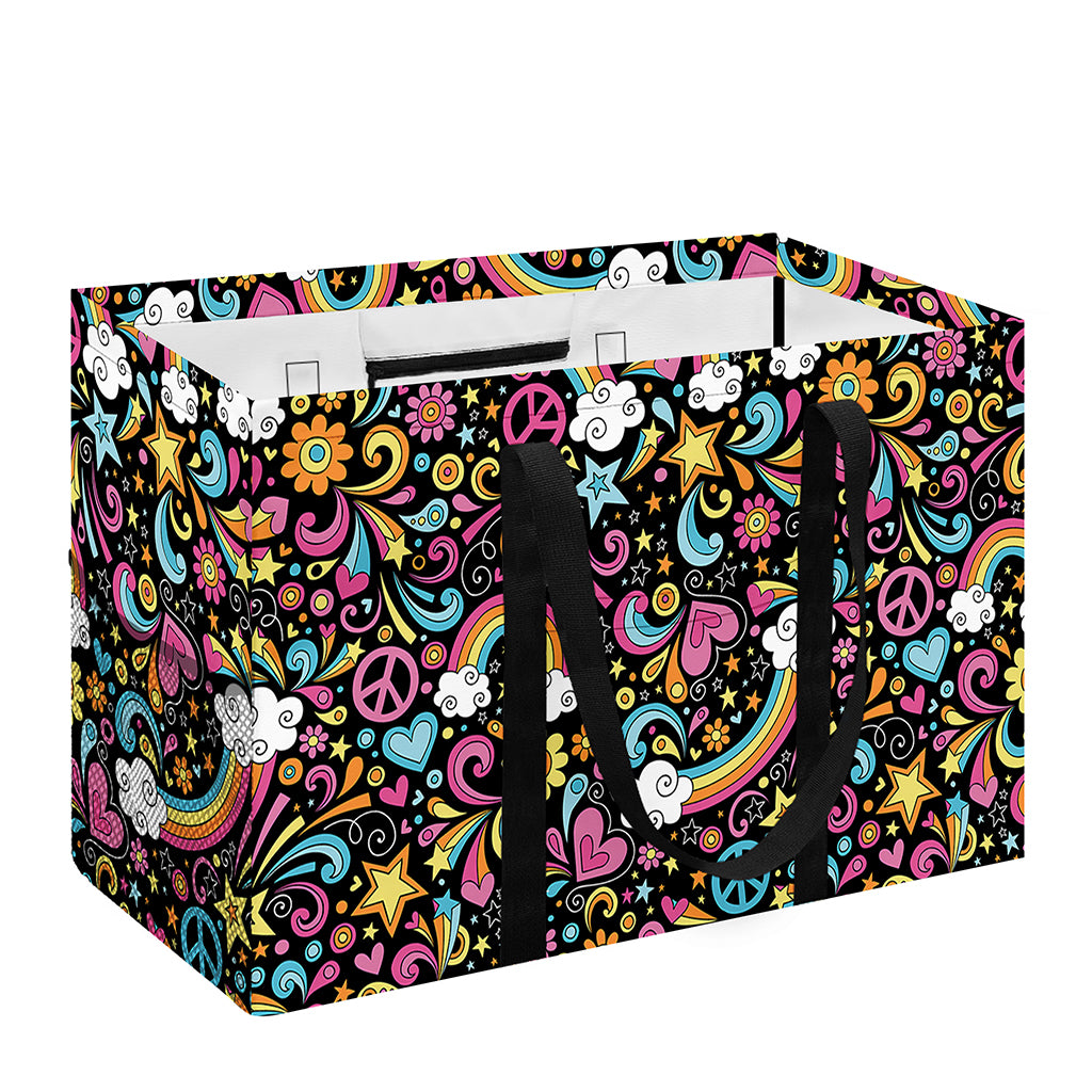 Groovy Hippie Peace Pattern Print Utility Tote Bag