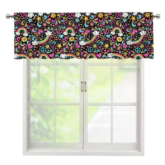 Groovy Hippie Peace Pattern Print Window Valance