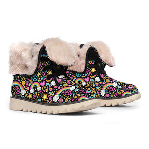 Groovy Hippie Peace Pattern Print Winter Boots