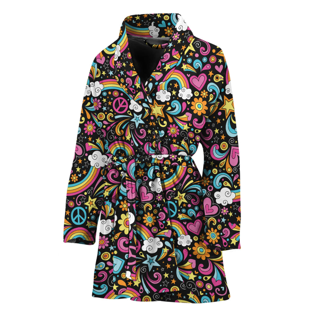Groovy Hippie Peace Pattern Print Women's Bathrobe