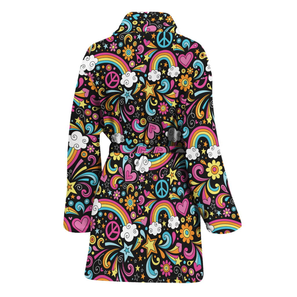 Groovy Hippie Peace Pattern Print Women's Bathrobe