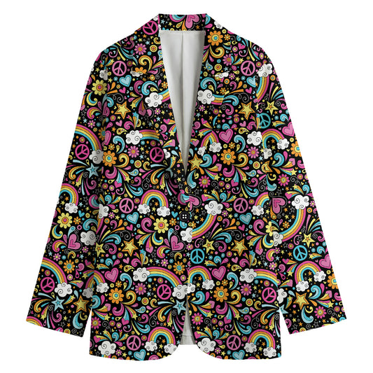 Groovy Hippie Peace Pattern Print Women's Blazer
