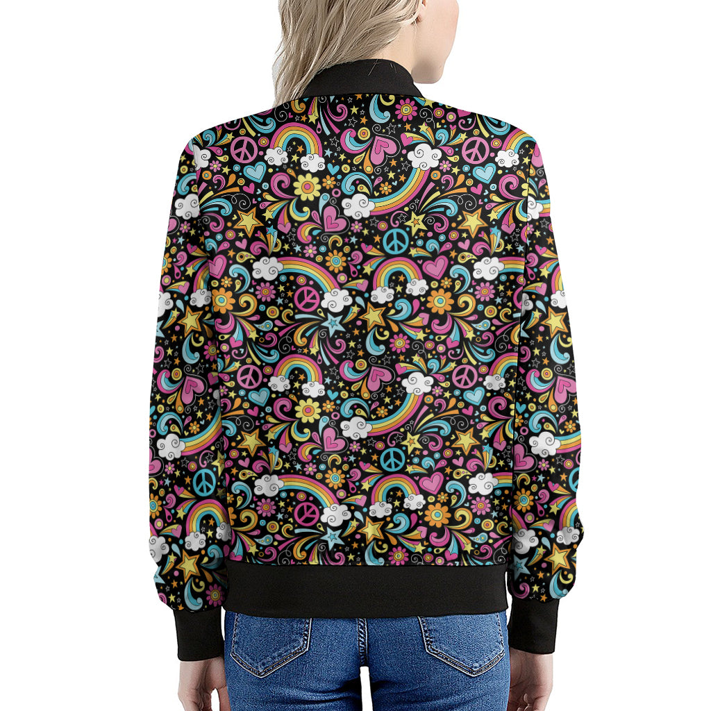 Groovy Hippie Peace Pattern Print Women's Bomber Jacket