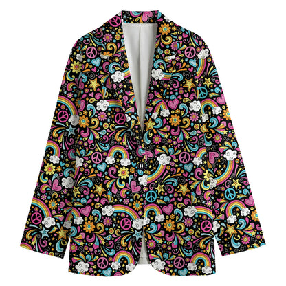 Groovy Hippie Peace Pattern Print Women's Cotton Blazer