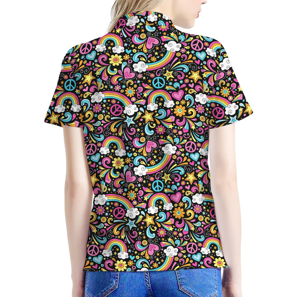 Groovy Hippie Peace Pattern Print Women's Polo Shirt