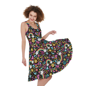 Groovy Hippie Peace Pattern Print Women's Sleeveless Dress