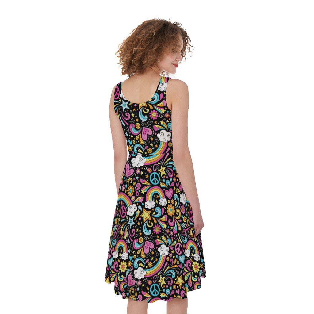 Groovy Hippie Peace Pattern Print Women's Sleeveless Dress