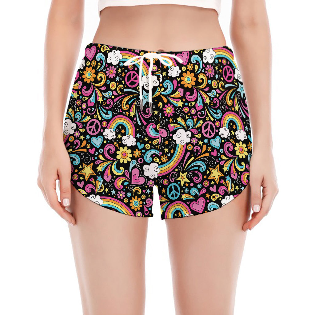 Groovy Hippie Peace Pattern Print Women's Split Running Shorts