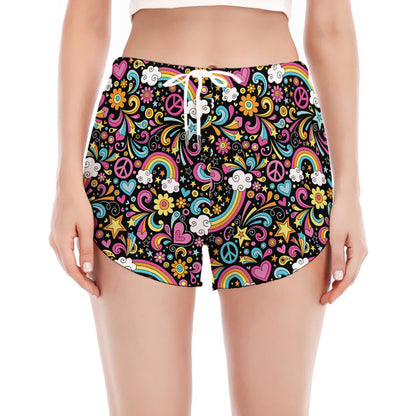 Groovy Hippie Peace Pattern Print Women's Split Running Shorts