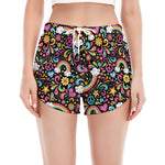 Groovy Hippie Peace Pattern Print Women's Split Running Shorts